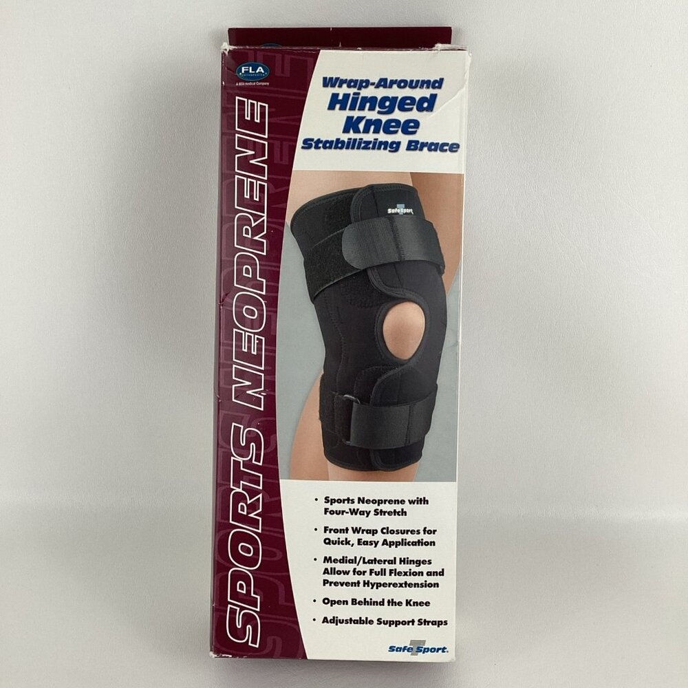 Sports Neoprene Wrap Around Hinged Knee Stabilizing Brace Size XL Black